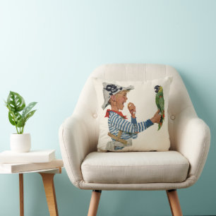 Coussin Enfant vintage, Garçon Jouant Pirate Parrot Bird