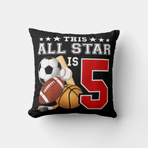 Coussin Enfants 5 ans Sports Star Anniversaire Fête Tous S