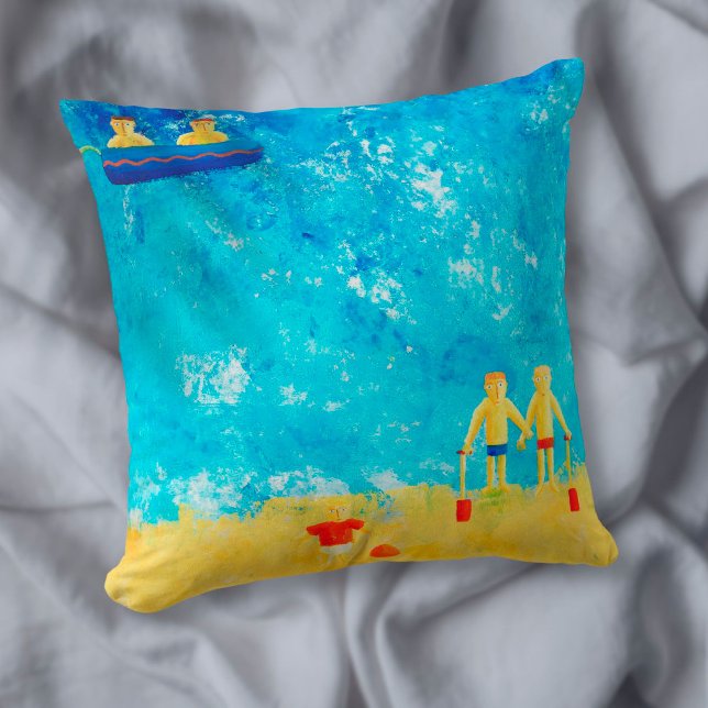 Coussin Enfants en bord de mer Art moderne contemporain (Créateur téléchargé)