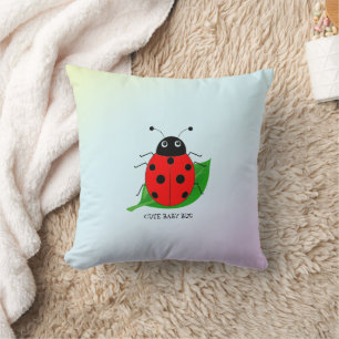 Coussin Enfants mignonne Rouge coccinelle et feuille verte