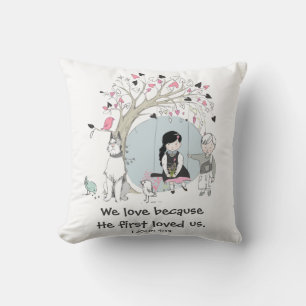 Coussin Enfants sur l'arbre à voilure 1 Jean 4:19