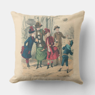 Coussin Enfants victoriens antiques jouant au ballon Hiver
