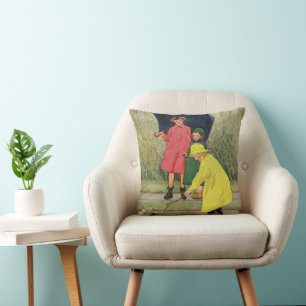 Coussin Enfants vintage jouant dans les flaques "Une journ