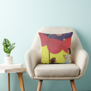 Coussin Enfants vintage soufflant des bulles sous un parap