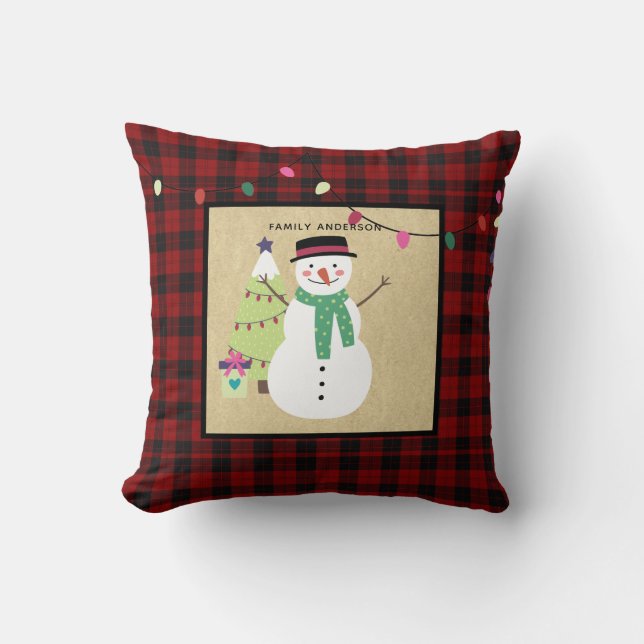 Coussin Enfants Xmas Personnalisé Snowman Buffalo Plaid (Recto)
