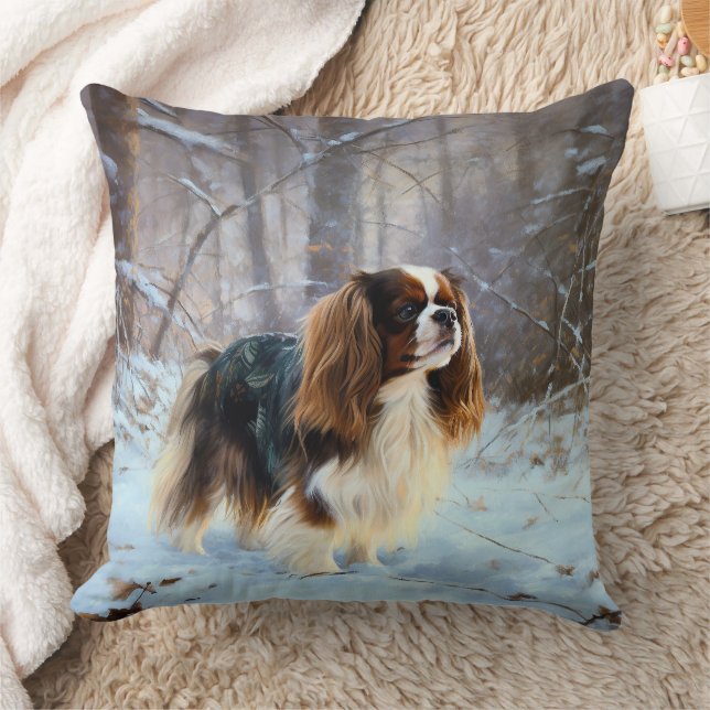 Coussin English Toy Spaniel Laisser Neige Noël (Couverture)