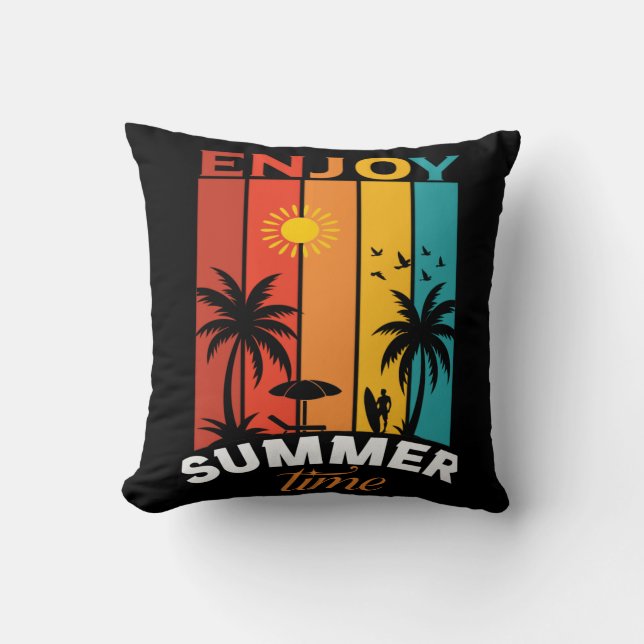 Coussin Enjoy Summer Time Retro Beach Tee (Recto)