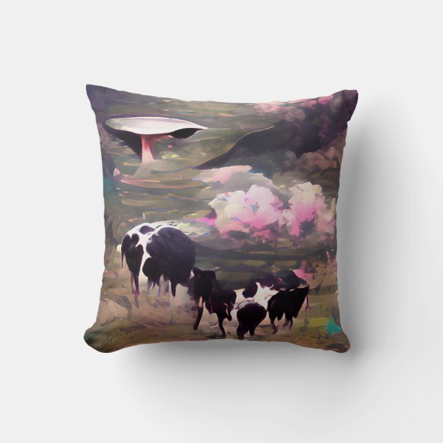 Coussin Enlèvement de vaches UFO (Recto)