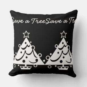 Coussin Enregistrer un arbre Noël étoile noir et blanc