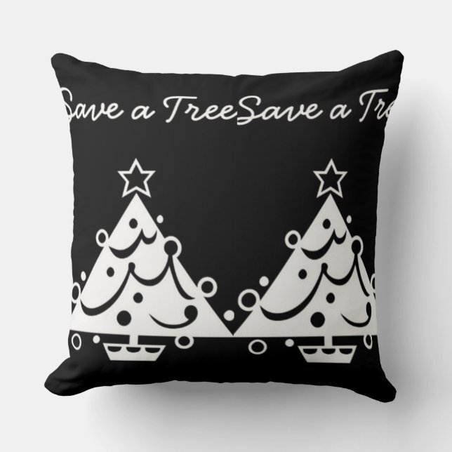 Coussin Enregistrer un arbre Noël étoile noir et blanc (Recto)