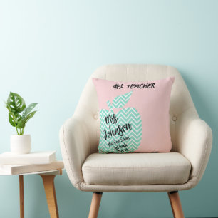 Coussin Enseignant Merci retraite chevron pomme turquoise