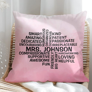 Coussin Enseignant Word Cloud Pink Ombre