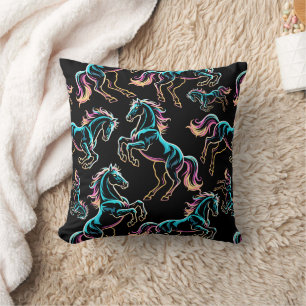 Coussin Enseigne au néon Cheval Style Rétro Glitch