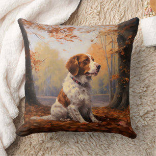 Coussin Épagneul breton dans les feuilles d'automne qui to