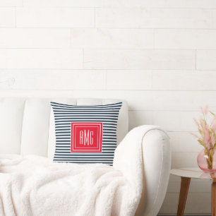 Coussin Éperon à lancer de monogramme à rayures nautiques