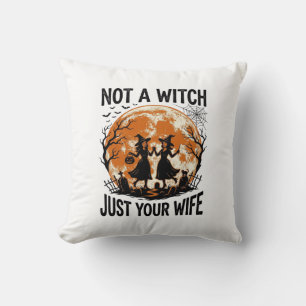 Coussin Épouse drôle Halloween Vintage Sorcière Lune Desig