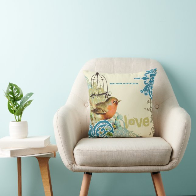 Coussin Epouse Everafter Turquoise Lime & Coral Bird Birdc (Chaise)