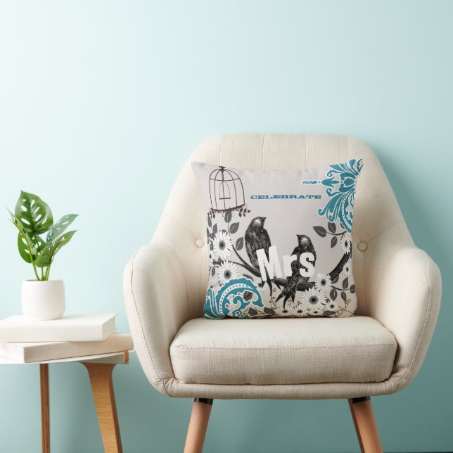 Coussin Épouse Turquoise Damask Inséparable Birdcage (Chaise)