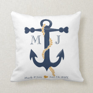 Coussin Épouser le carreau nautique de monogramme d'ancre