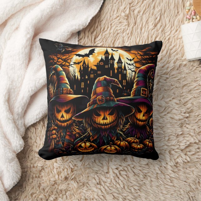 Coussin Épouvantails d'Halloween éffrayants avec citrouill (Couverture)