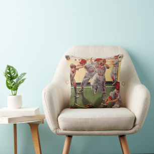 Coussin Équipe de baseball vintage, garçons en train de se