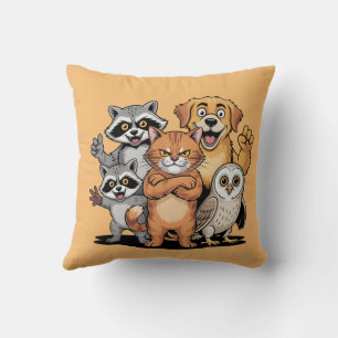 Coussin Équipe de copains animaux de dessin animé illustra