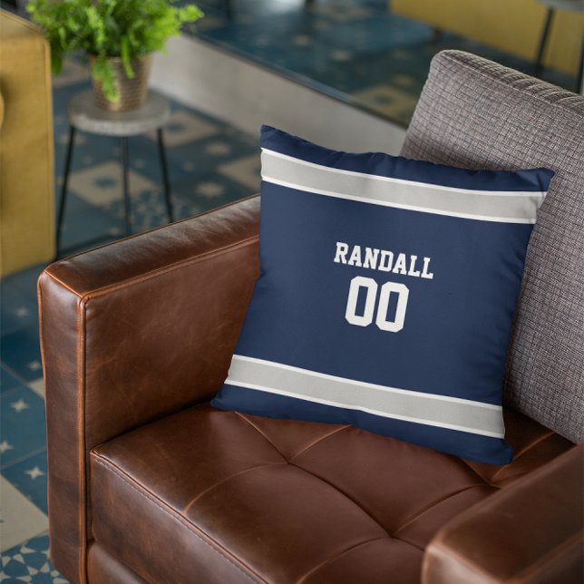 Coussin Équipe de football marine, argent et blanc Personn (Créateur téléchargé)
