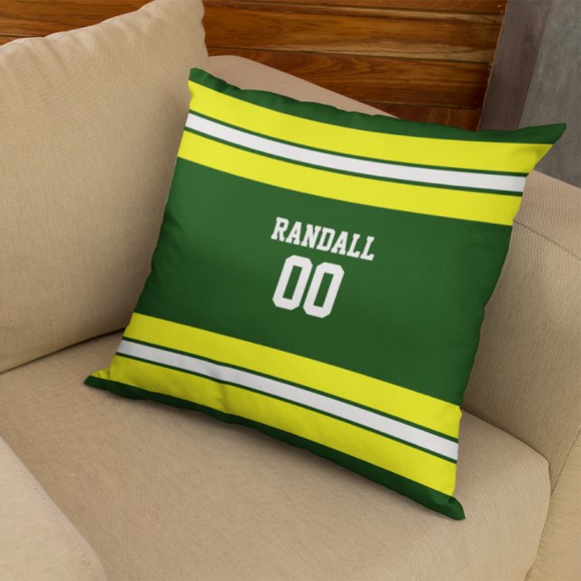 Coussin Équipe de football verte et jaune personnalisée (Créateur téléchargé)
