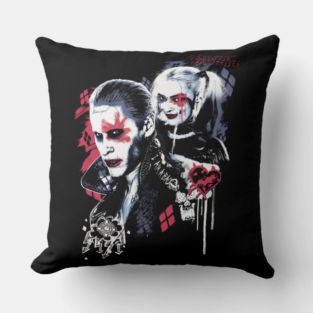 Coussin Équipe de suicide | Graffiti peint Joker & Harley (Recto)