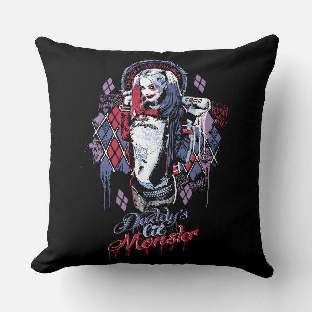 Coussin Équipe de suicide | Harley Quinn Graffiti encré (Recto)