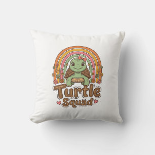 Coussin Équipe de tortue mignonne dessin vectoriel floral