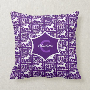 Coussin équitation équine Thème Cute Girly Purple Blanc