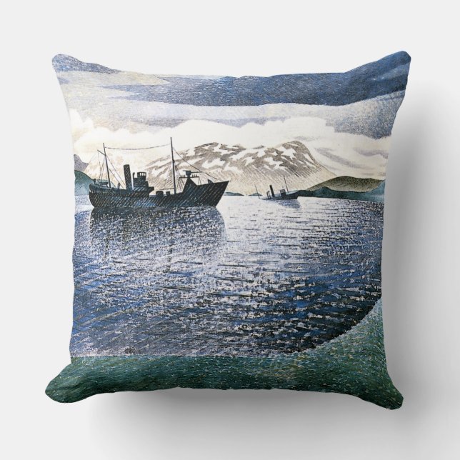 Coussin Eric Ravilious - Norvège, réalisme magique, (Recto)