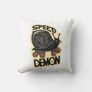 Coussin Escargot Drôle sur Skateboard – Démon de Vitesse