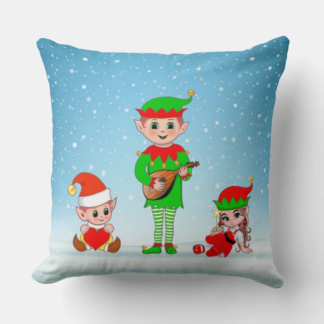 Coussin Escouade d'elfes de Noël moderne (Recto)