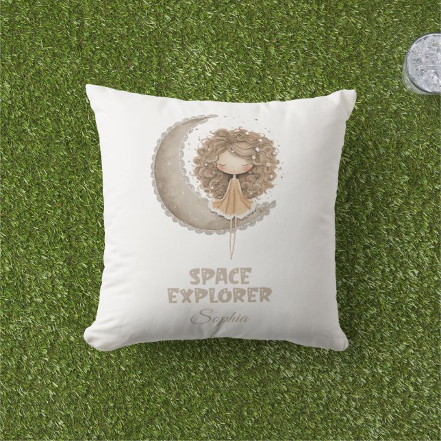 Coussin Espace Explorer Fairy Moon Nom personnalisé person (Herbe)