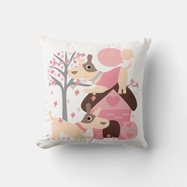 Coussin espiègle rose de chiots (Recto)