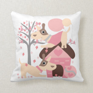 Coussin espiègle rose de chiots