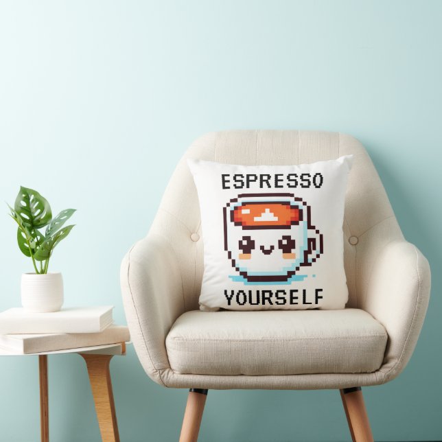Coussin Espresso Yourself - Drôle Pixel Art Conception Caf (Chaise)