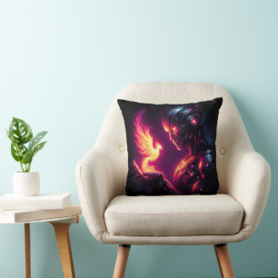 Coussin Esprit de feu de phénix de robot futuriste cyberné