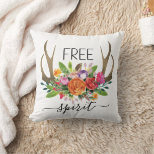 Coussin Esprit Libre Moderne Boho Chic Fleurs Bois de Cerf