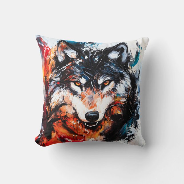 Coussin Esprit Loup Sauvage Abstrait (Recto)
