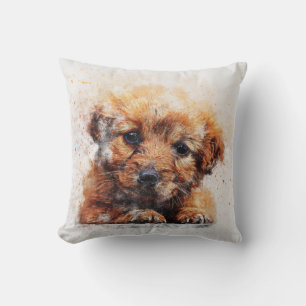 Coussin Esquisse d'aquarelle adorable d'un chien coquelico