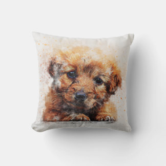 Coussin Esquisse d'aquarelle adorable d'un chien coquelico