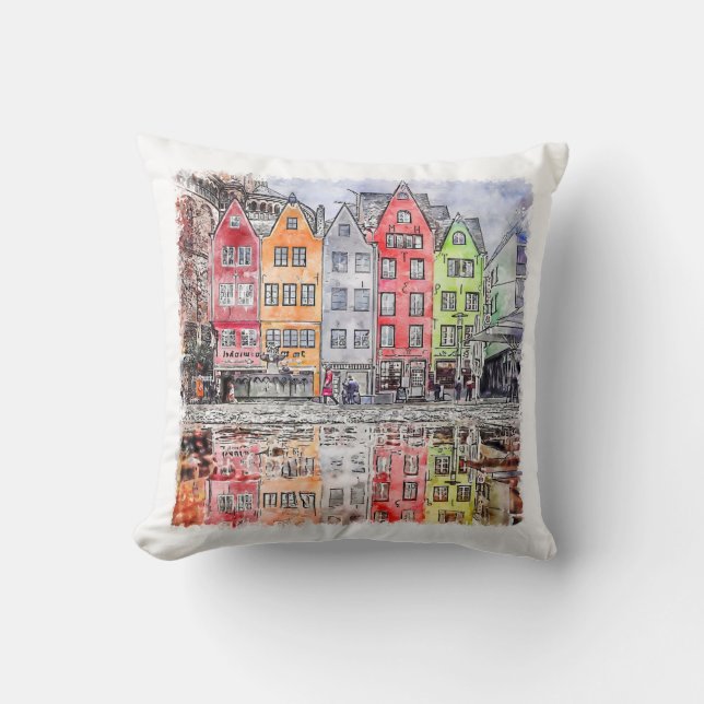 Coussin Esquisse d'aquarelle dessinée à la main par l'Alle (Recto)