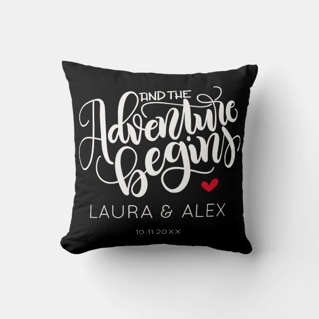 Coussin Et l'aventure commence - Date couleur personnalisé (Recto)