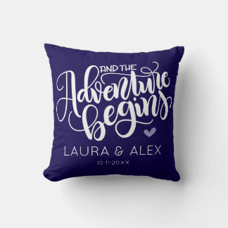 Coussin Et l'aventure commence - Date personnalisée couleu