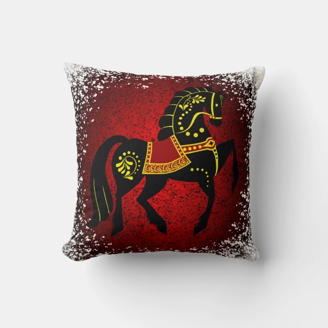 Coussin Étalon noir folklorique frison/rouge noir de (Recto)