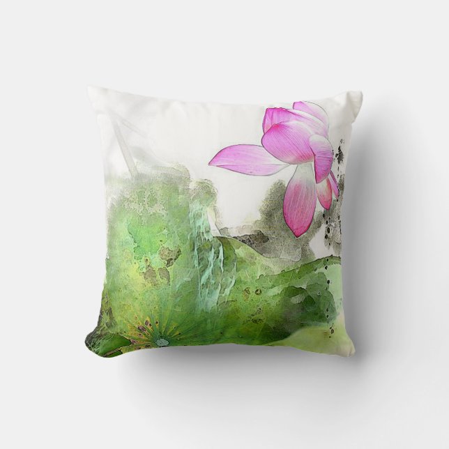 Coussin ÉTANG LOTUS l art de peinture de brosse de Chinois (Recto)