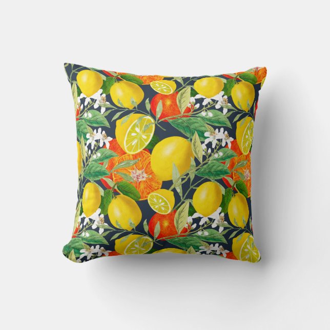 Coussin Été, agrus, boho, bohème, floral méditerranéen (Recto)